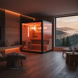 SAUNA FIŃSKA WYSOKOTEMPERATUROWA Z PIECEM FORSA3-BL/HARVIA 6KW 4-5 OSOBOWA 180x160 CM