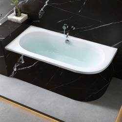 WANNA PRZYŚCIENNA DO ZABUDOWY EBI LEWA BIAŁA PRZELEW CHROM 140x75 CM EBI-L-140X75