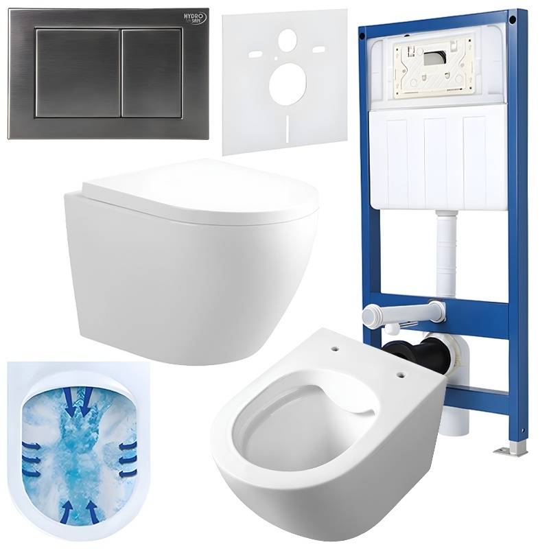ZESTAW PODTYNKOWY WC STELAŻ HYDROSAN MISKA MIZU-WH-RIM-02 PRZYCISK BUTTON-7-CH CHROM