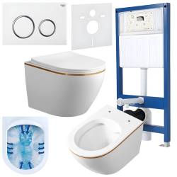 ZESTAW PODTYNKOWY WC STELAŻ HYDROSAN MISKA MIZU-WH-GL-RIM-03 PRZYCISK BUTTON-4-WH BIAŁY