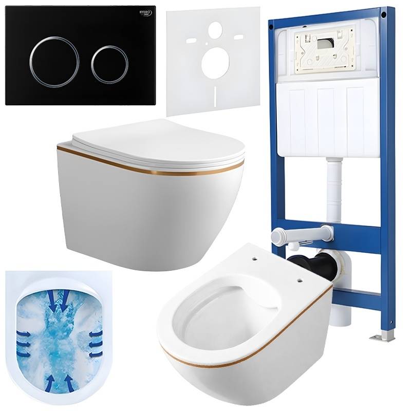 ZESTAW PODTYNKOWY WC STELAŻ HYDROSAN MISKA MIZU-WH-GL-RIM-03 PRZYCISK BUTTON-4-BL CZARNY