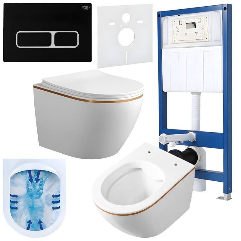 ZESTAW PODTYNKOWY WC STELAŻ HYDROSAN MISKA MIZU-WH-GL-RIM-03 PRZYCISK BUTTON-6-BL CZARNY