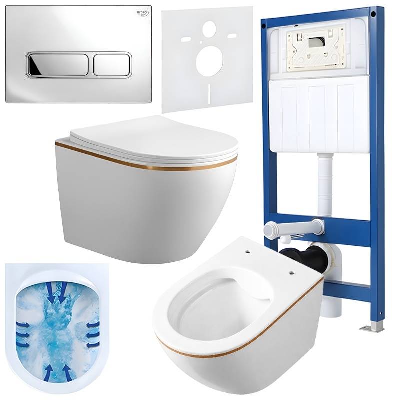 ZESTAW PODTYNKOWY WC STELAŻ HYDROSAN MISKA MIZU-WH-GL-RIM-03 PRZYCISK BUTTON-6-CH CHROM