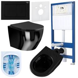 ZESTAW PODTYNKOWY WC STELAŻ HYDROSAN MISKA MIZU-BL-RIM-03 PRZYCISK BUTTON-7-BL CZARNY