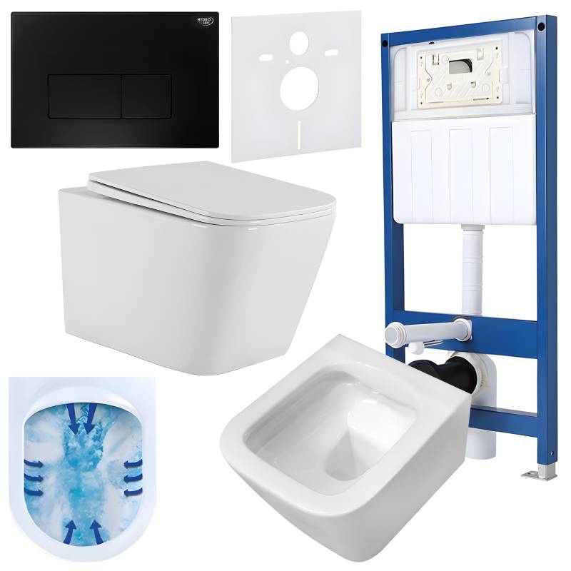 ZESTAW PODTYNKOWY WC STELAŻ HYDROSAN MISKA AQUA-WH-03 PRZYCISK BUTTON-5-BL CZARNY