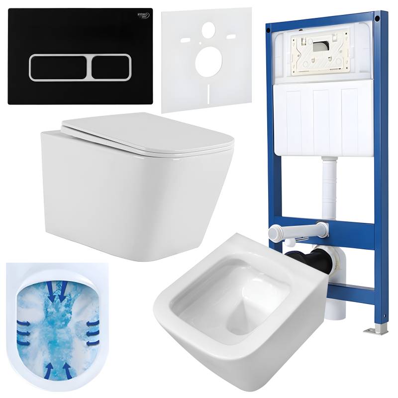 ZESTAW PODTYNKOWY WC STELAŻ HYDROSAN MISKA AQUA-WH-03 PRZYCISK BUTTON-6-BL CZARNY