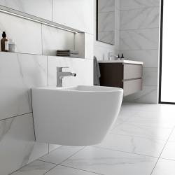 BIDET ŁAZIENKOWY PODWIESZANY WISZĄCY CERAMICZNY OWALNY BIAŁY BID-MIZU-WH 49 CM BID-MIZU-WH