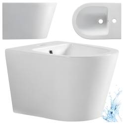 BIDET ŁAZIENKOWY PODWIESZANY WISZĄCY CERAMICZNY OWALNY BIAŁY BID-PRIMA-WH 49 CM BID-PRIMA-WH