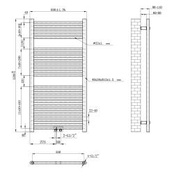 GRZEJNIK ŁAZIENKOWY ŚCIENNY PIONOWY WODNY DRABINKA 120x60 CORSO-WH-1 BIAŁY CORSO-WH-1