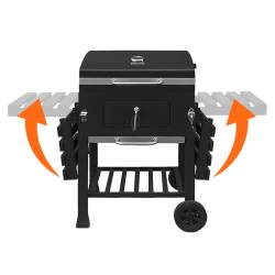 GRILL WĘGLOWY ZAMYKANY OGRODOWY DUŻY Z POKRYWĄ PÓŁKAMI OTWIERACZ POPIELNIK VL17
