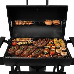 GRILL WĘGLOWY ZAMYKANY OGRODOWY Z PÓŁKAMI BLATEM POKRYWA BECZKA POPIELNIK VL19