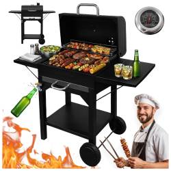 GRILL WĘGLOWY ZAMYKANY OGRODOWY DUŻY Z POKRYWĄ PÓŁKAMI TERMOMETR KOMIN VL18