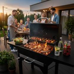 GRILL WĘGLOWY ZAMYKANY OGRODOWY DUŻY Z POKRYWĄ PÓŁKAMI TERMOMETR KOMIN VL18