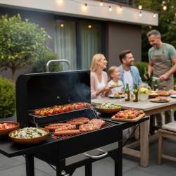 GRILL WĘGLOWY ZAMYKANY OGRODOWY DUŻY Z POKRYWĄ PÓŁKAMI TERMOMETR KOMIN VL18