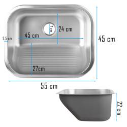 ZLEW GOSPODARCZY STAL NIERDZEWNA JEDNOKOMOROWY ZES-TEON-CH-53X43 ZLEW KUCHENNY SYFON UCHWYTY ZES-TEON-CH-53X43