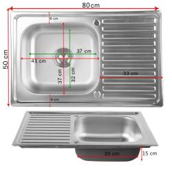 ZLEWOZMYWAK JEDNOKOMOROWY STALOWY 80x50 CM INOX ZLEW KUCHENNY HAKON 2 GATUNEK ZES-HAKON-CH-80X50