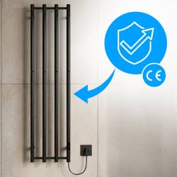 GRZEJNIK ŁAZIENKOWY ELEKTRYCZNY ŚCIENNY PIONOWY 1405X346 CZARNY KASJAN-BL-2