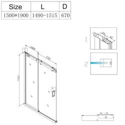 DRZWI PRYSZNICOWE PRZESUWNE DO WNĘKI ZES-SH03G-150 CHROM 145-150 CM 8 MM
