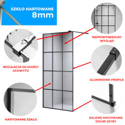 ŚCIANKA PRYSZNICOWA SH04A CZARNA 70 CM 8 MM SH04A-BL-70