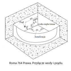 WANNA Z HYDROMASAŻEM ROMA 764 PRAWA BIAŁA 150x150 CM ROMA-764-P-150
