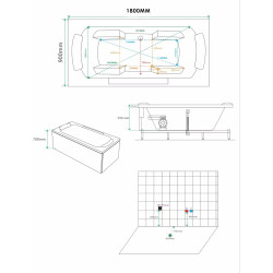 WANNA Z HYDROMASAŻEM MARBE 941 BIAŁA 180x90 CM MARBE-941-180X90