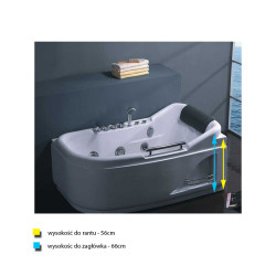 WANNA Z HYDROMASAŻEM LEMUR 796L LEWY BIAŁA 140x80 CM LEMUR-796L-140