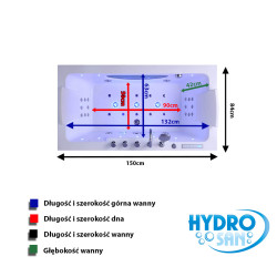 WANNA Z HYDROMASAŻEM IRIS 933A BIAŁA 150x84 CM IRIS-933A-WH-150X84