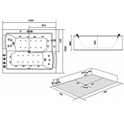WANNA Z HYDROMASAŻEM DIABLO 666 Z OBUDOWĄ I DESKĄ 180x150 CM DIABLO-666+DESKA+OBU