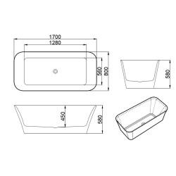 WANNA WOLNOSTOJĄCA VIANA 511C BIAŁA PRZELEW ZŁOTY 170x80 CM VIANA-511C-P-GL