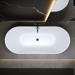 WANNA WOLNOSTOJĄCA RICA 513B BIAŁA PRZELEW CZARNY 160x75 CM RICA-513B-P-BL