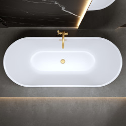 WANNA WOLNOSTOJĄCA RICA 513A BIAŁA PRZELEW ZŁOTY SZCZOTKOWANY 150x75 CM RICA-513A-P-GL-BR