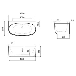 WANNA WOLNOSTOJĄCA PRZYŚCIENNA NORA 526B BIAŁA PRZELEW ZŁOTY SZCZOTKOWANY 150x80 CM NORA-526B-P-GL-BR