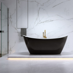 WANNA WOLNOSTOJĄCA CZARNA RICA 513A 150x75 cm AKRYL HYDROSAN PRZELEW ZŁOTY RICA-513A-BL-P-GL