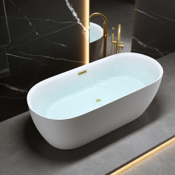 WANNA WOLNOSTOJĄCA CESANA 518A BIAŁA PRZELEW ZŁOTY SZCZOTKOWANY 150x75 CM CESANA-518A-P-GL-BR