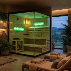 SAUNA FIŃSKA WYSOKOTEMPERATUROWA Z PIECEM LARK5/HARVIA 6KW 4-5 OSOBOWA 180x160 CM LARK5