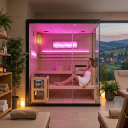 SAUNA FIŃSKA WYSOKOTEMPERATUROWA Z PIECEM LARK5/HARVIA 6KW 4-5 OSOBOWA 180x160 CM LARK5