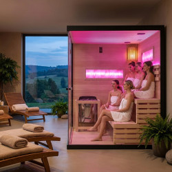 SAUNA FIŃSKA WYSOKOTEMPERATUROWA Z PIECEM LARK5/HARVIA 6KW 4-5 OSOBOWA 180x160 CM LARK5