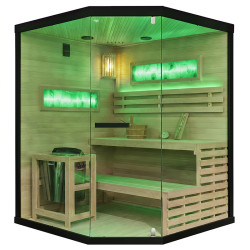 SAUNA FIŃSKA WYSOKOTEMPERATUROWA Z PIECEM LARK4/HARVIA 6KW 4-5 OSOBOWA 150x150 CM LARK4
