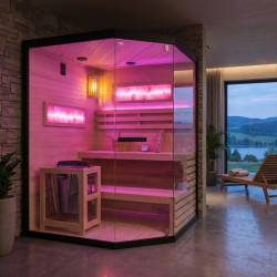 SAUNA FIŃSKA WYSOKOTEMPERATUROWA Z PIECEM LARK4/HARVIA 6KW 4-5 OSOBOWA 150x150 CM LARK4