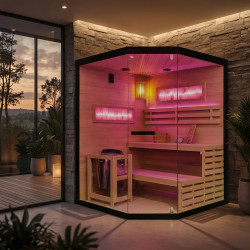 SAUNA FIŃSKA WYSOKOTEMPERATUROWA Z PIECEM LARK4/HARVIA 6KW 4-5 OSOBOWA 150x150 CM LARK4