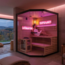 SAUNA FIŃSKA WYSOKOTEMPERATUROWA Z PIECEM LARK4/HARVIA 6KW 4-5 OSOBOWA 150x150 CM LARK4