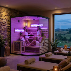 SAUNA FIŃSKA WYSOKOTEMPERATUROWA Z PIECEM LARK4/HARVIA 6KW 4-5 OSOBOWA 150x150 CM LARK4