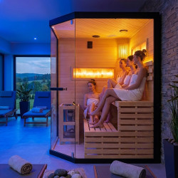 SAUNA FIŃSKA WYSOKOTEMPERATUROWA Z PIECEM LARK4/HARVIA 6KW 4-5 OSOBOWA 150x150 CM LARK4