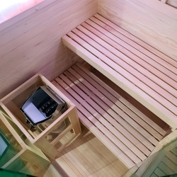 SAUNA FIŃSKA WYSOKOTEMPERATUROWA Z PIECEM LARK2/HARVIA 3,5KW 1-2 OSOBOWA 120x120 CM LARK2