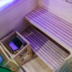 SAUNA FIŃSKA WYSOKOTEMPERATUROWA Z PIECEM LARK2/HARVIA 3,5KW 1-2 OSOBOWA 120x120 CM LARK2