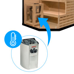 SAUNA FIŃSKA WYSOKOTEMPERATUROWA Z PIECEM LARK2/HARVIA 3,5KW 1-2 OSOBOWA 120x120 CM LARK2