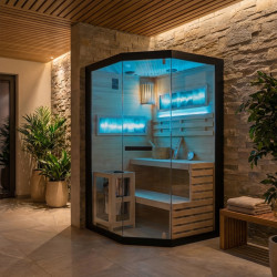 SAUNA FIŃSKA WYSOKOTEMPERATUROWA Z PIECEM LARK2/HARVIA 3,5KW 1-2 OSOBOWA 120x120 CM LARK2