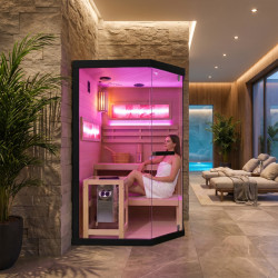 SAUNA FIŃSKA WYSOKOTEMPERATUROWA Z PIECEM LARK2/HARVIA 3,5KW 1-2 OSOBOWA 120x120 CM LARK2
