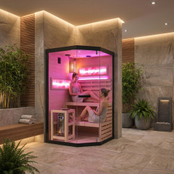 SAUNA FIŃSKA WYSOKOTEMPERATUROWA Z PIECEM LARK2/HARVIA 3,5KW 1-2 OSOBOWA 120x120 CM LARK2
