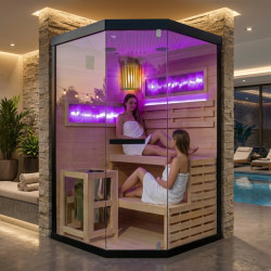 SAUNA FIŃSKA WYSOKOTEMPERATUROWA Z PIECEM LARK2/HARVIA 3,5KW 1-2 OSOBOWA 120x120 CM LARK2